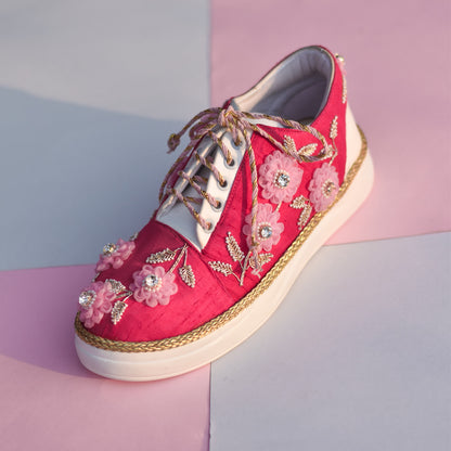 Bright pink embroidered wedding sneakers