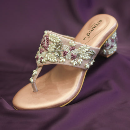 Embroidered pearl work chappals for bride's mother