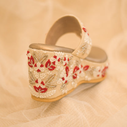 High Heel Wedges with Pearl Work and Comfort Sole
