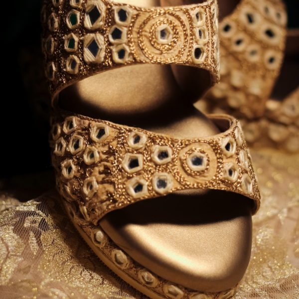 Golden Bridal Heels with Designer Straps