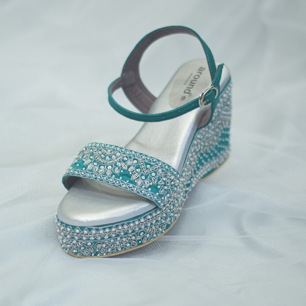Wedges with Back Support and Silver Embroidery