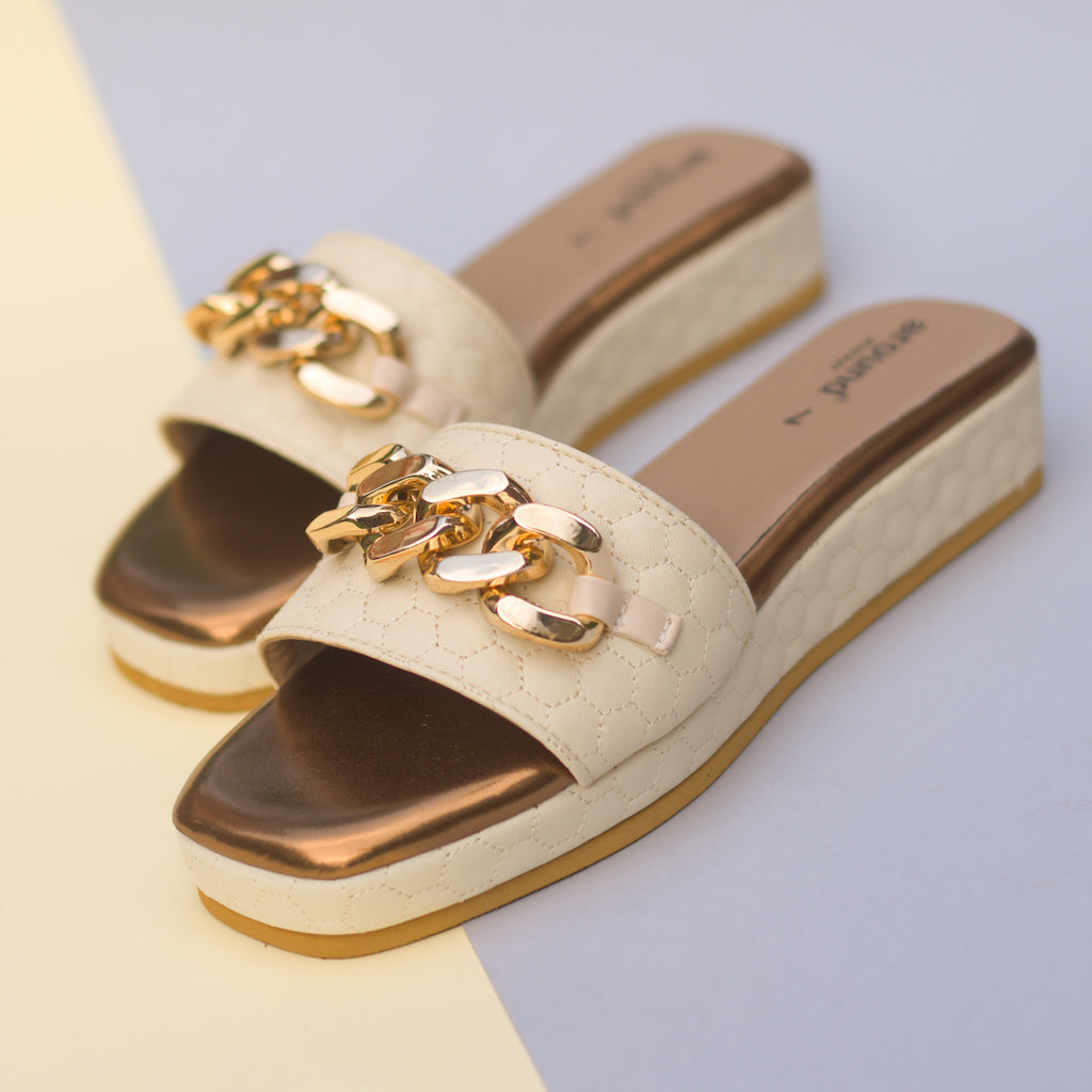 Eva Sandals | Golden Chain Platform Heels