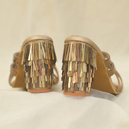 Sequins handwork heels in copper gold colour