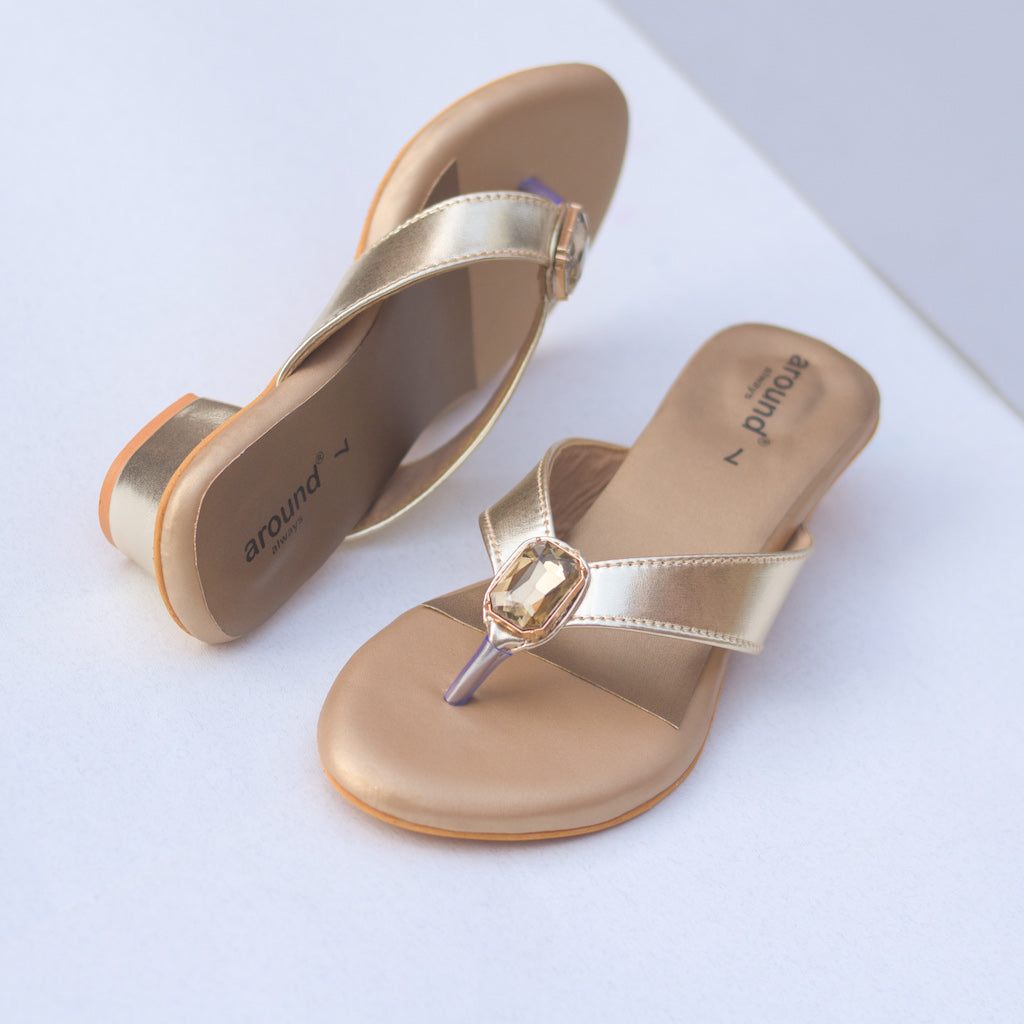 Women's open toe golden sandals for occasion wear