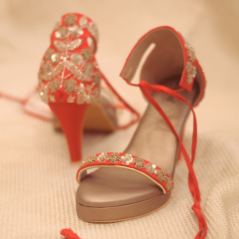 Red Embroidered Sandals from India