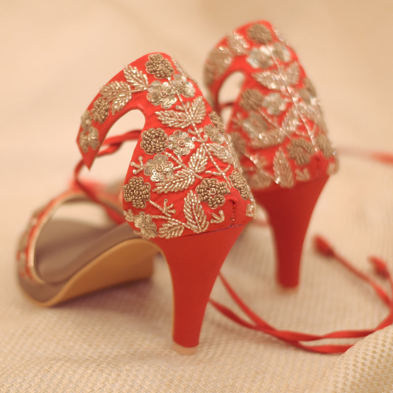 Pencil Heels with Golden Bead Embroidery