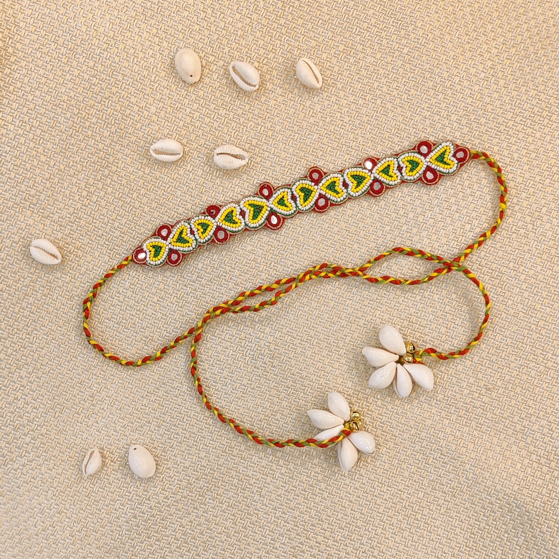 Handembroidered shell jewellery set for wedding gifting