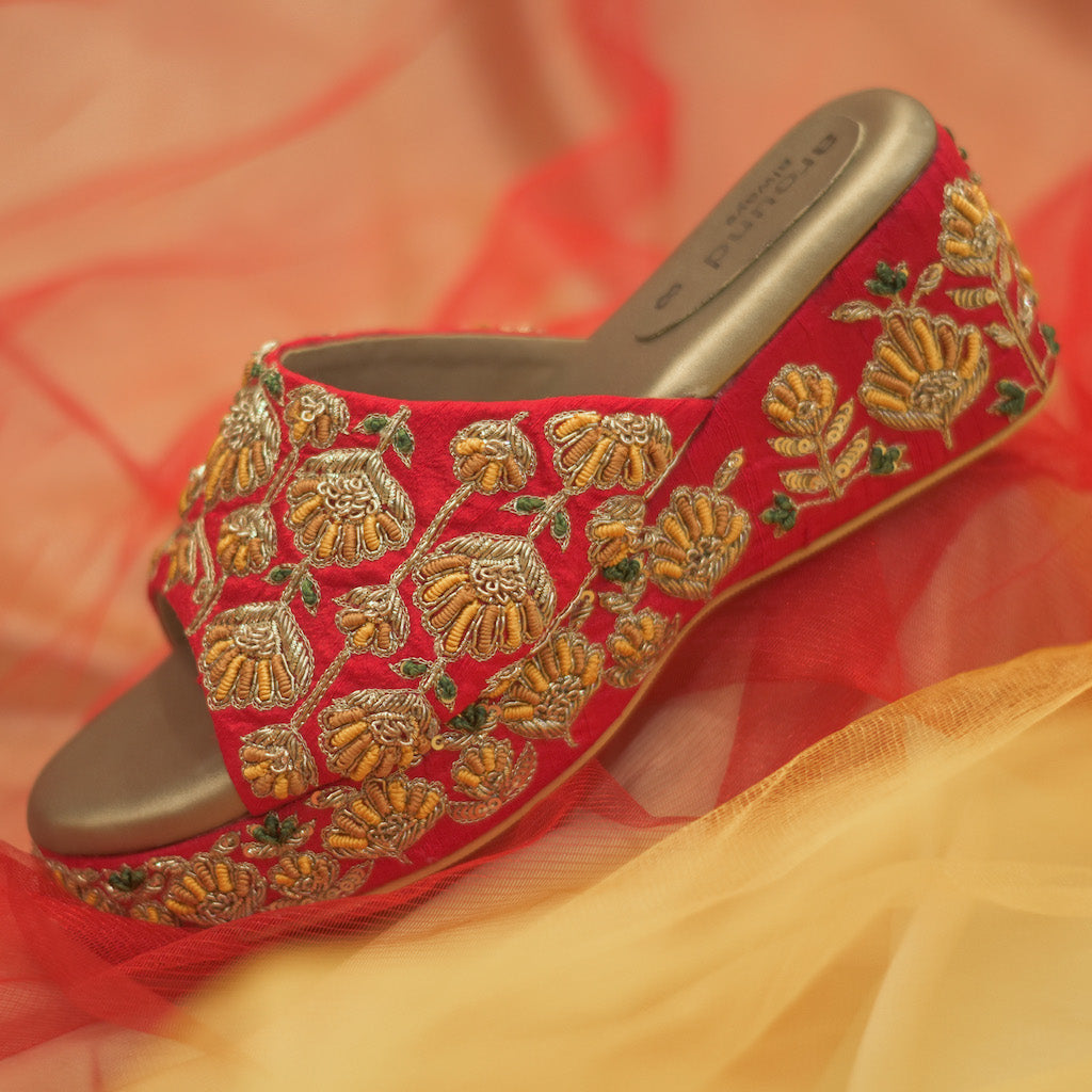 Embellished Bridal Shoes in Red and Yellow tones