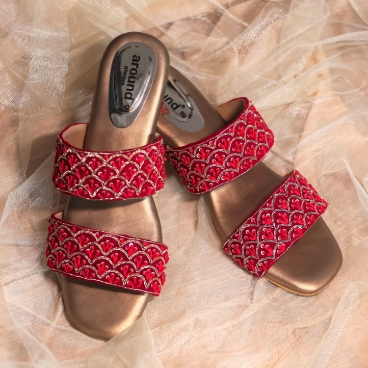 Red Bridal Chappals block heel