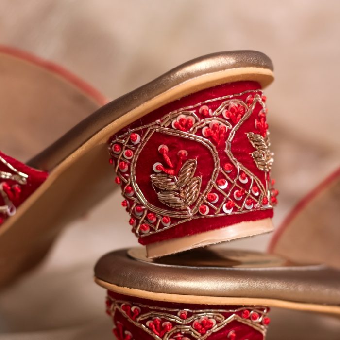 Embroidered red bridal heels