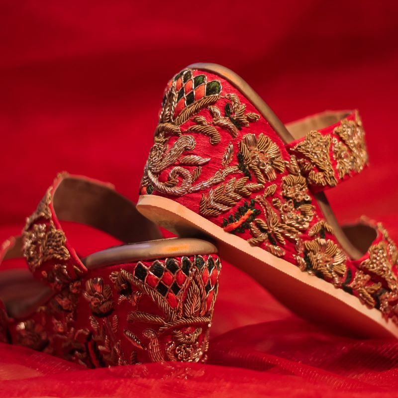 Best red bridal footwear with Indian hand work