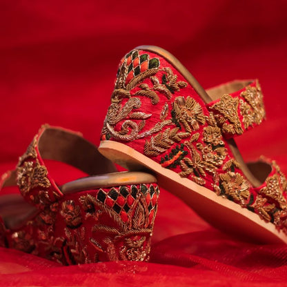 Best red bridal footwear with Indian hand work