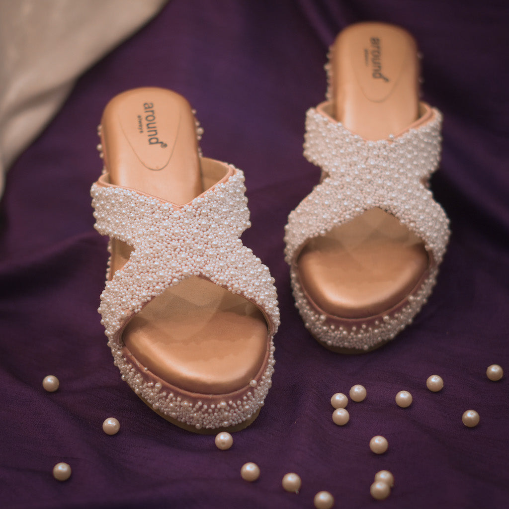 Party Wedges with Pearl Embroidery