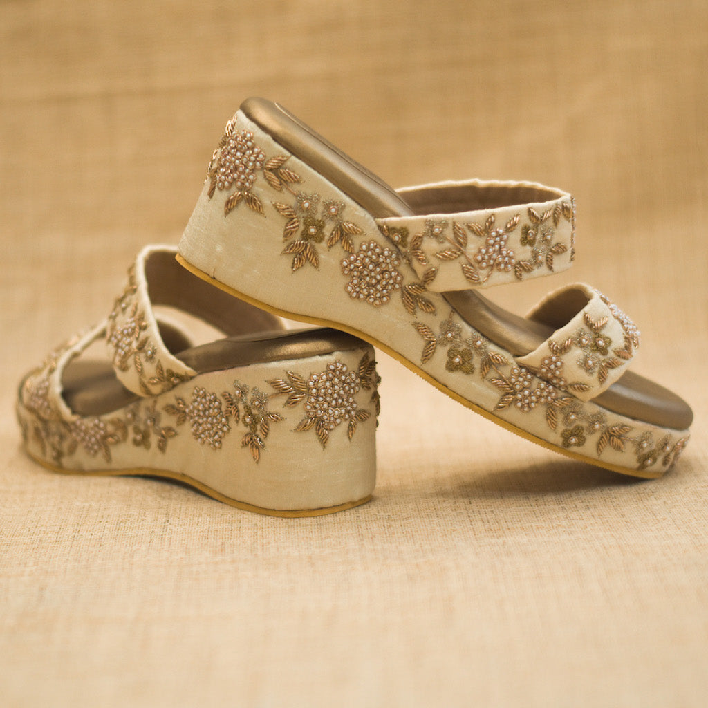 Golden platform heels for festivals and occasions