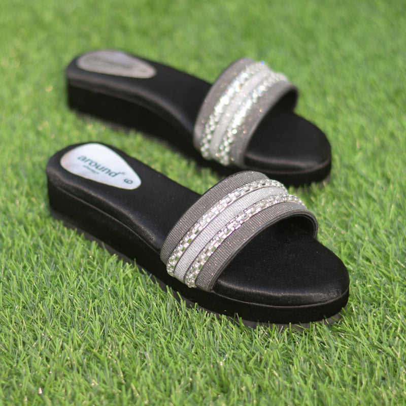 Designer black and silver heels for girls