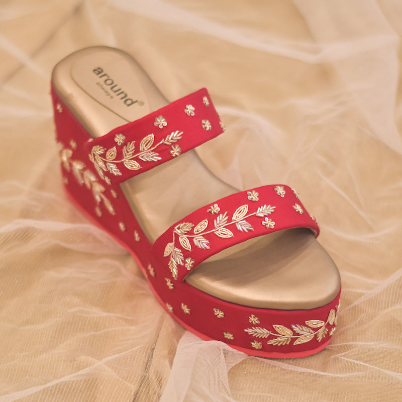 Classy embroidered bridal heels with comfortable sole