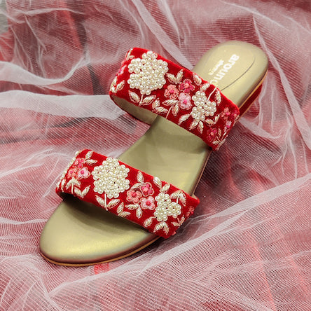 Red flat heel shoes for brides