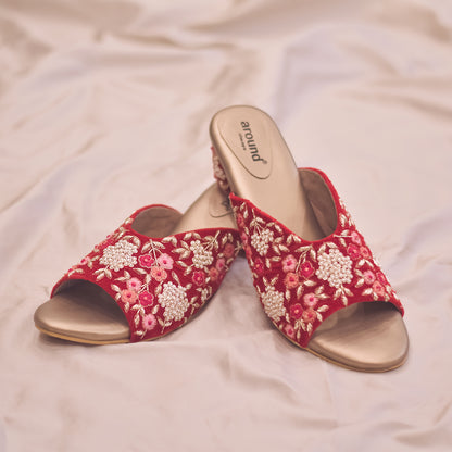 Red bridal heels with hand embroidery