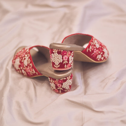 Premium bridal block heels in red colour