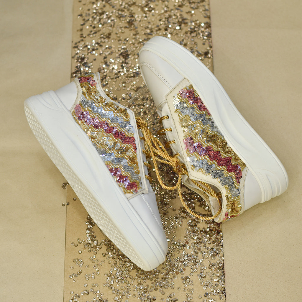 Blingy sneakers with hand embroidery for brides and bridesmaids